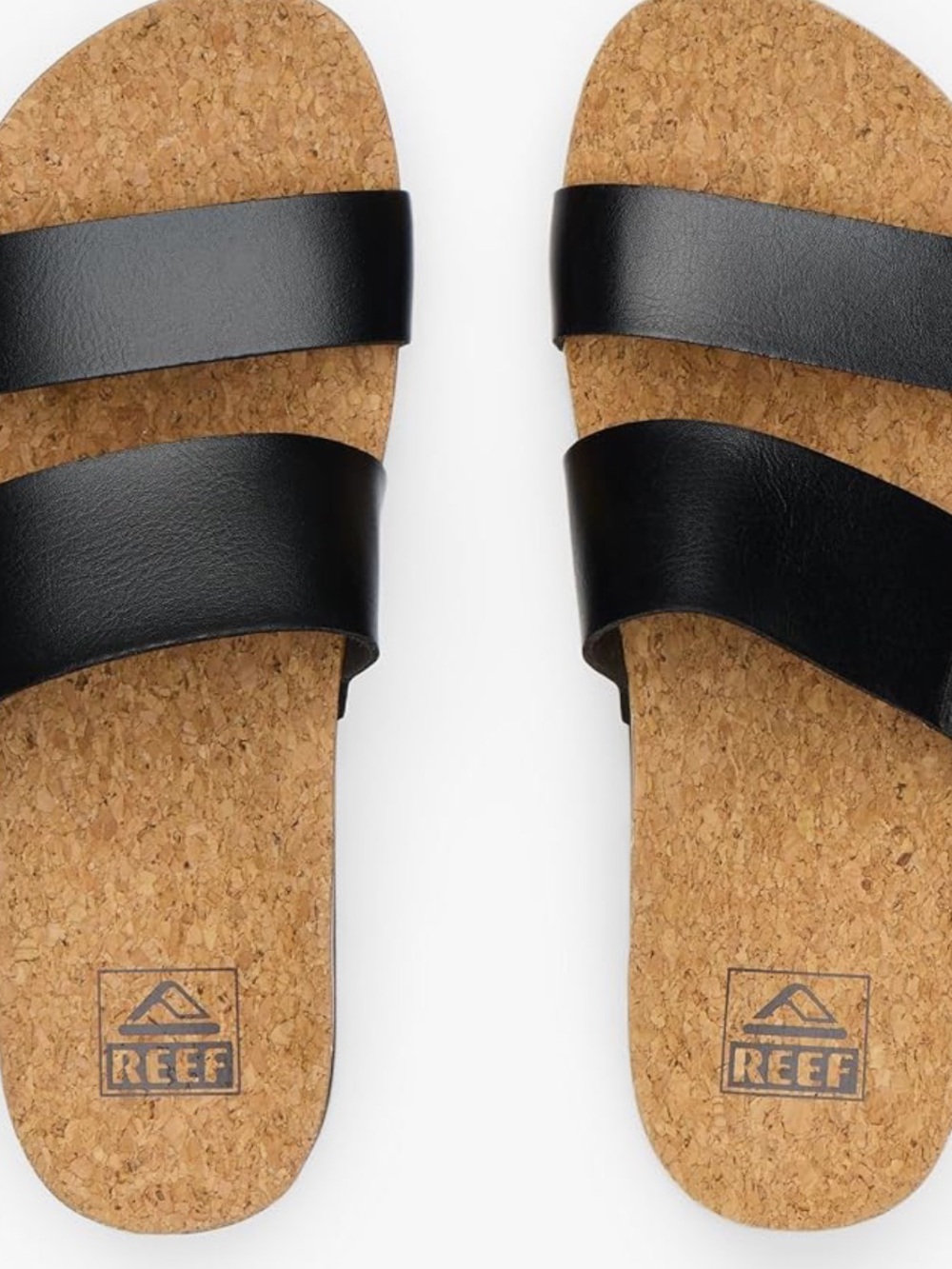 Reef Women’s Black Dual-Strap Cork Slide Sandals with White Outsole,cushion soul - Picture 7 of 11